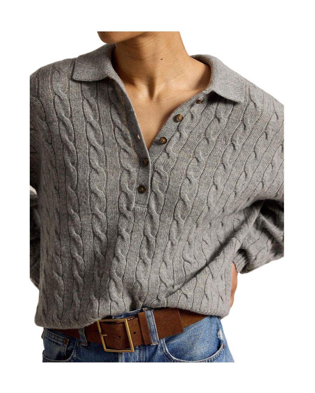 Polo Ralph Lauren Gray Sweater Polo Knitted Long Sleeve Shirt