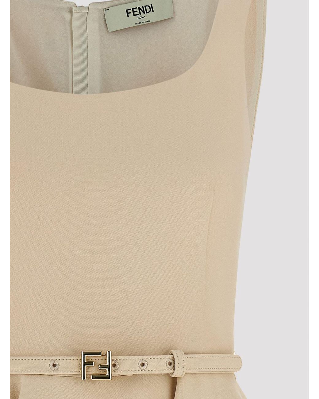 Fendi Natural Belted-Waist Sleeveless Dress