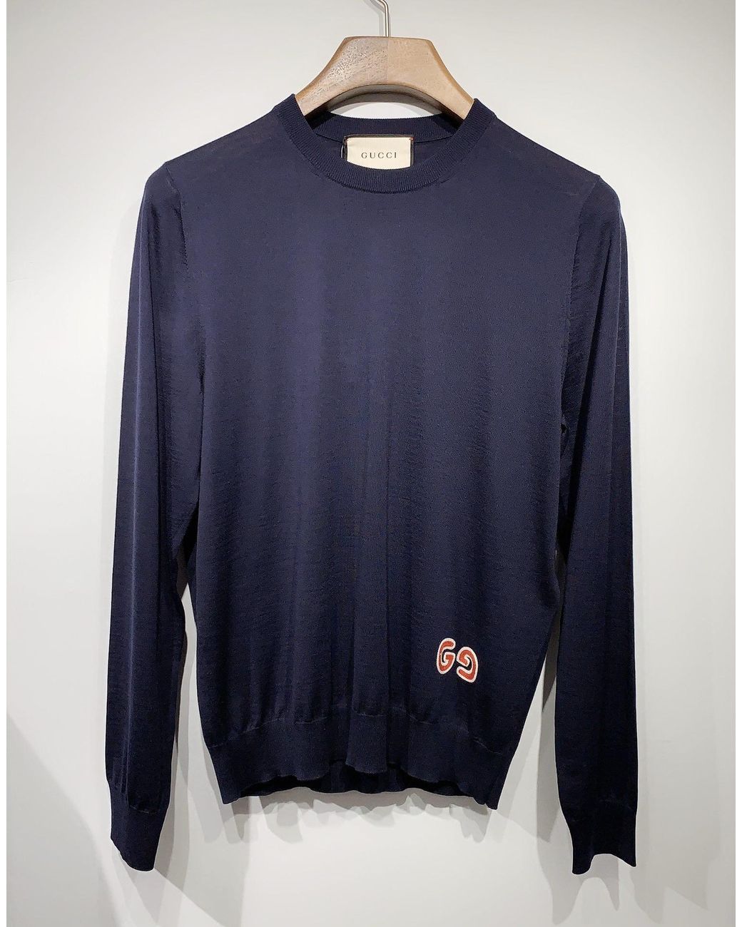 Gucci Blue Gg Logo Patch Jumper for men