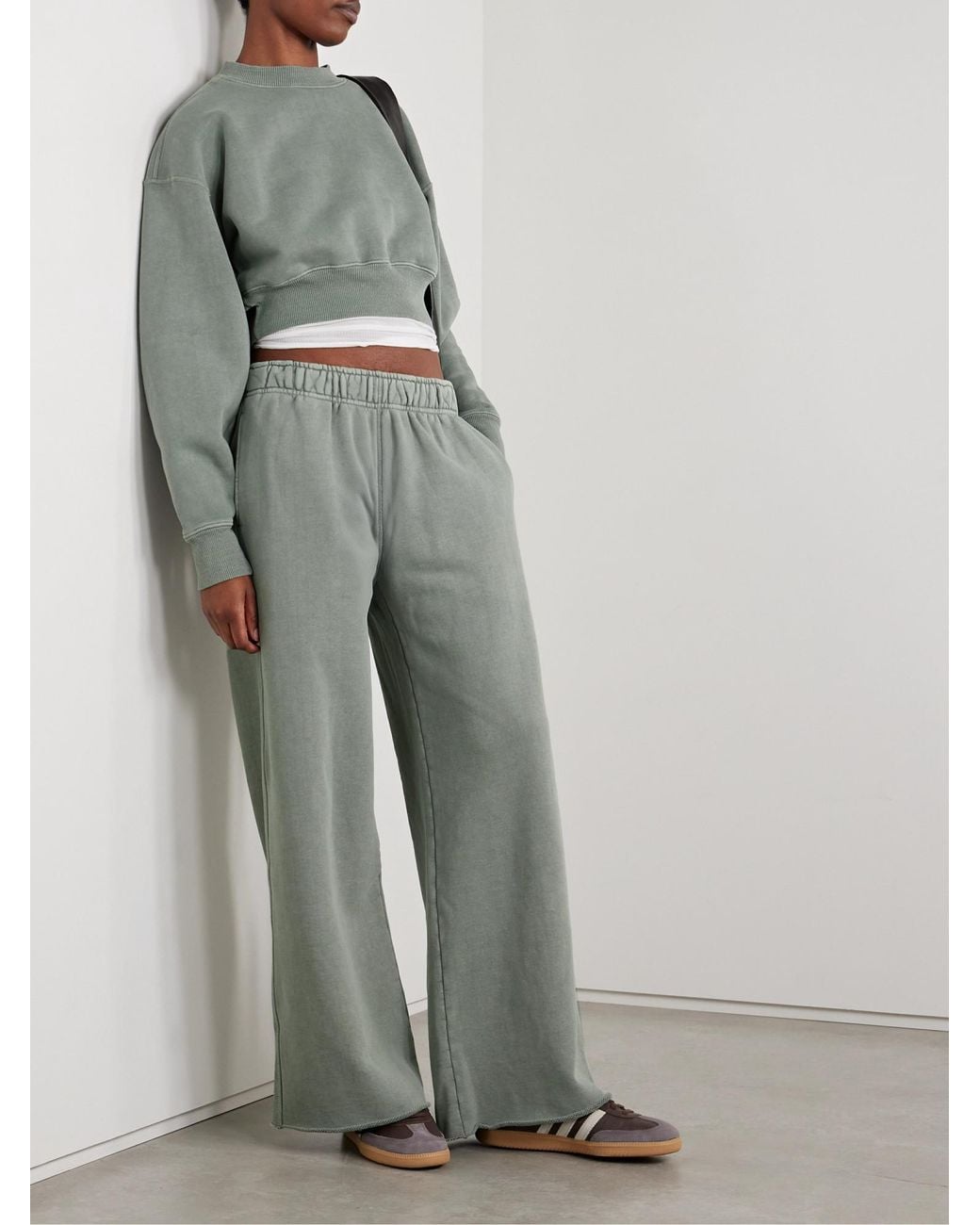 SLVRLAKE Denim Green Cropped Cotton-Jersey Sweatshirt
