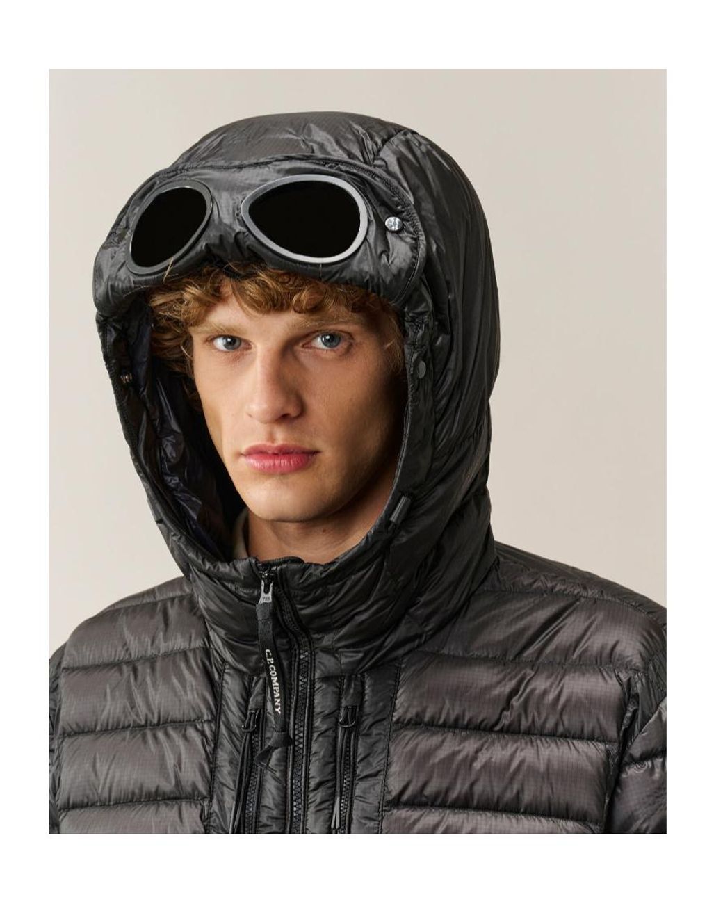 C P Company Black Hooded Quilted Down Jacket for men