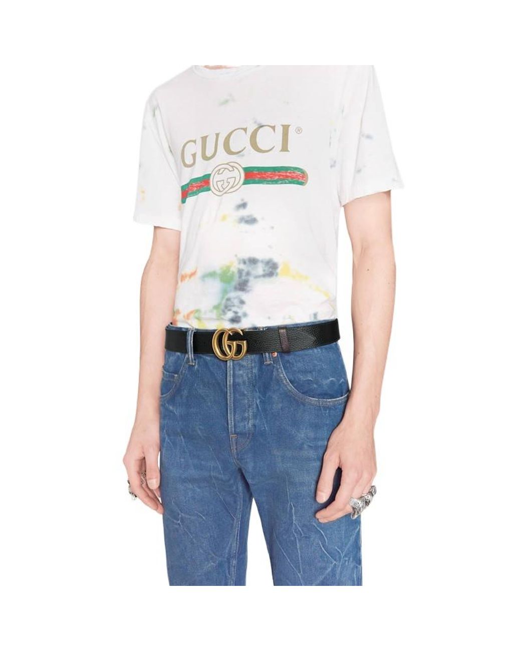 Gucci White Gg Signature Buckled Belt for men
