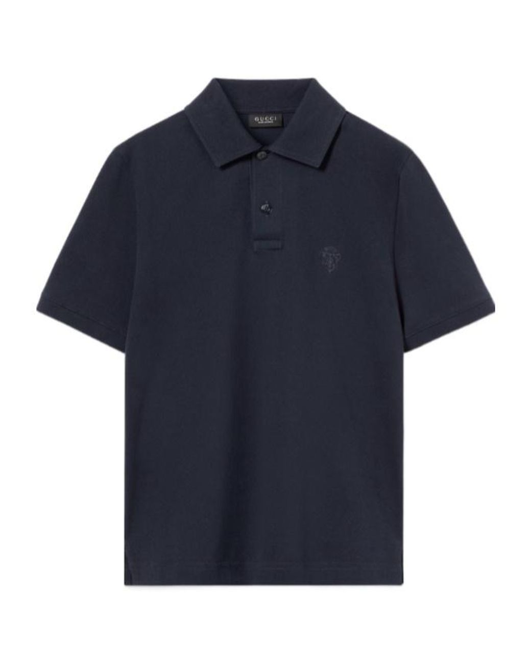 Gucci Blue Cotton Piquet Polo Shirt With Embroidery for men
