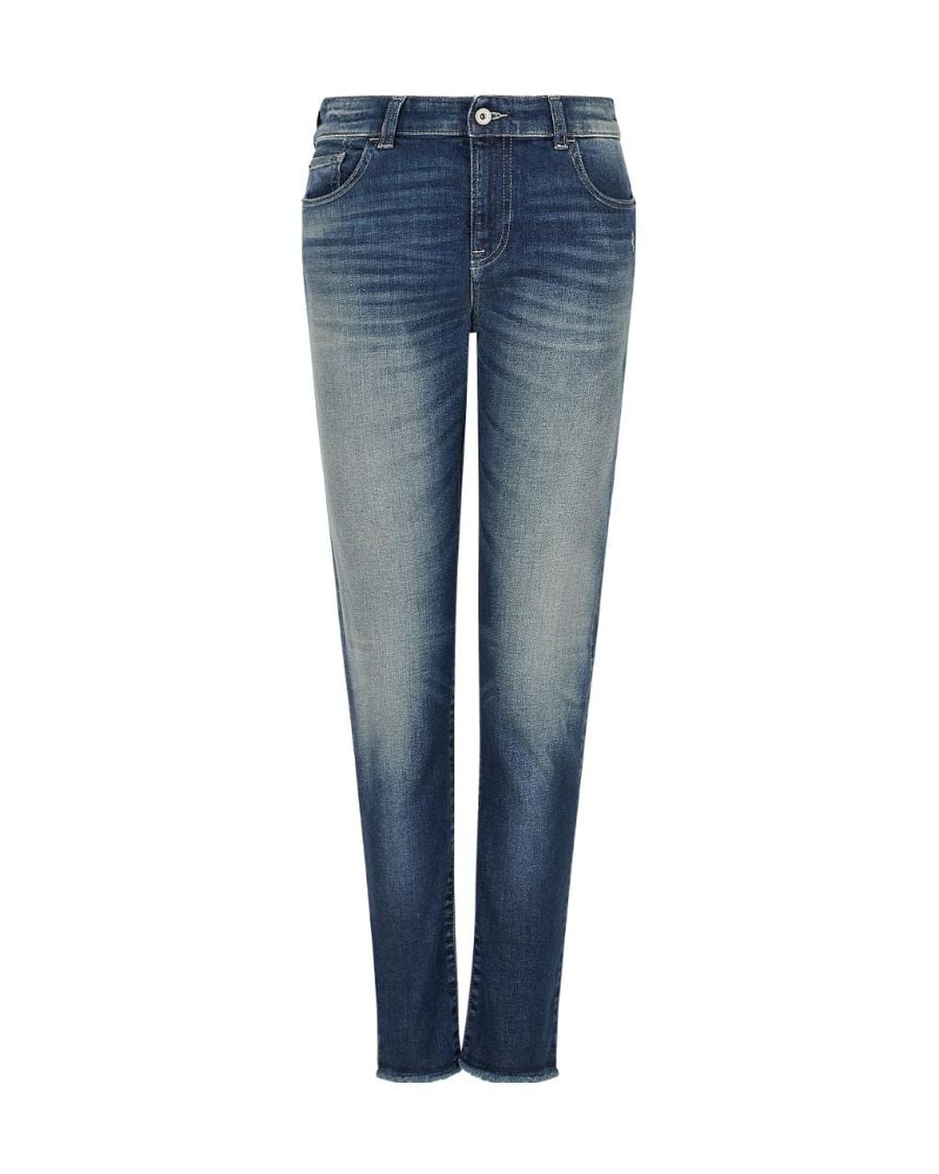 Emporio Armani Blue Embroidered-Logo Denim Trousers
