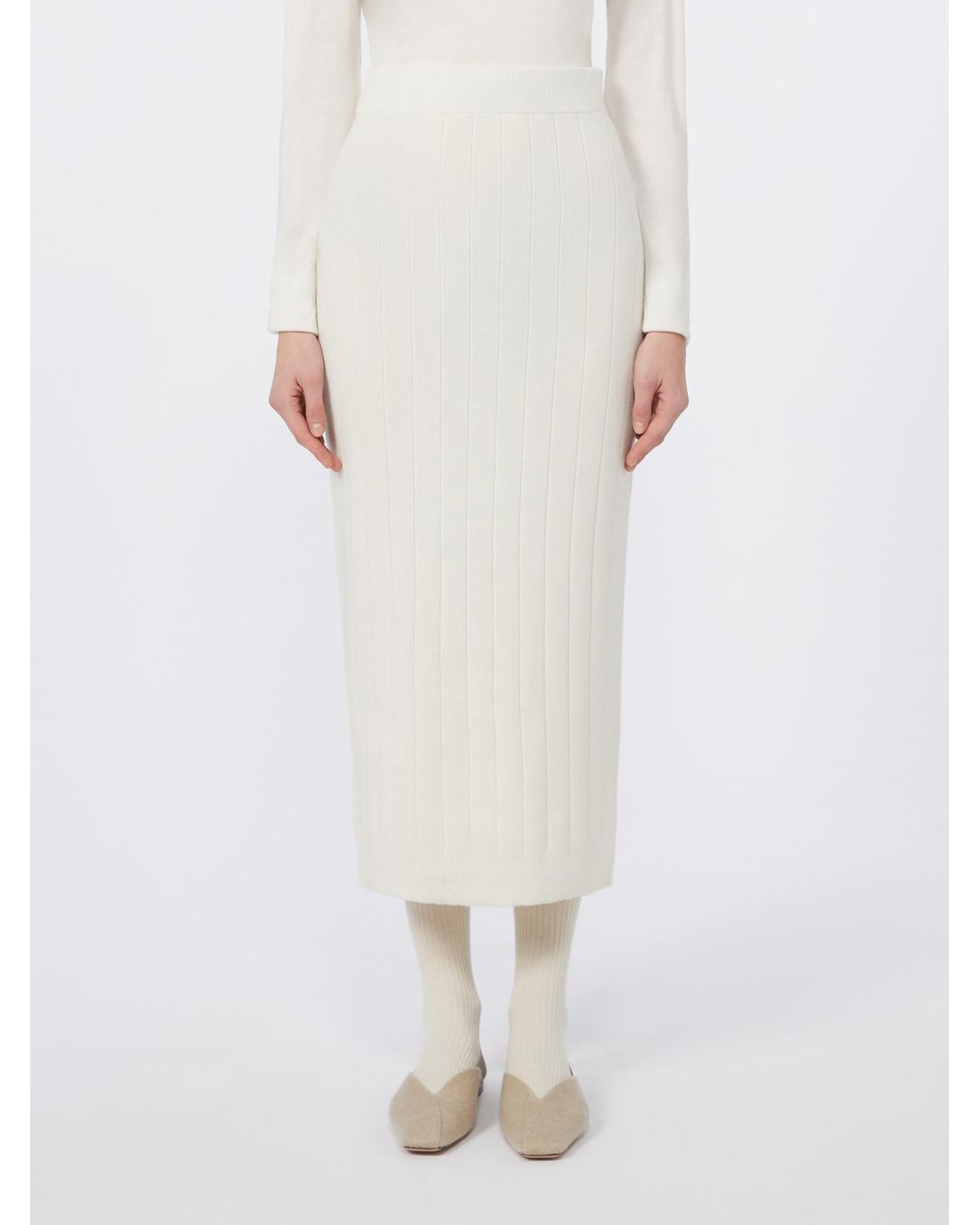 Max Mara White Sante Ribbed Knit Skirt