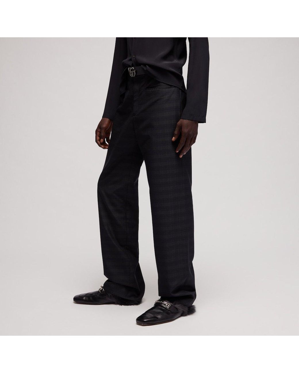 Gucci Black Loose Fit Prince Of Wales Pants for men