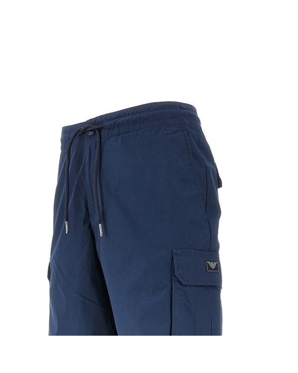 Emporio Armani Blue Button Detailed Drawstring Shorts for men