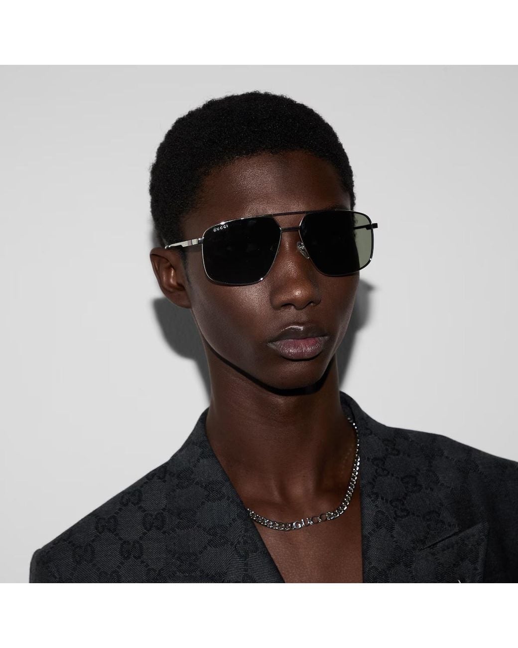 Gucci Metallic Eyewear Navigator Frame Sunglasses for men