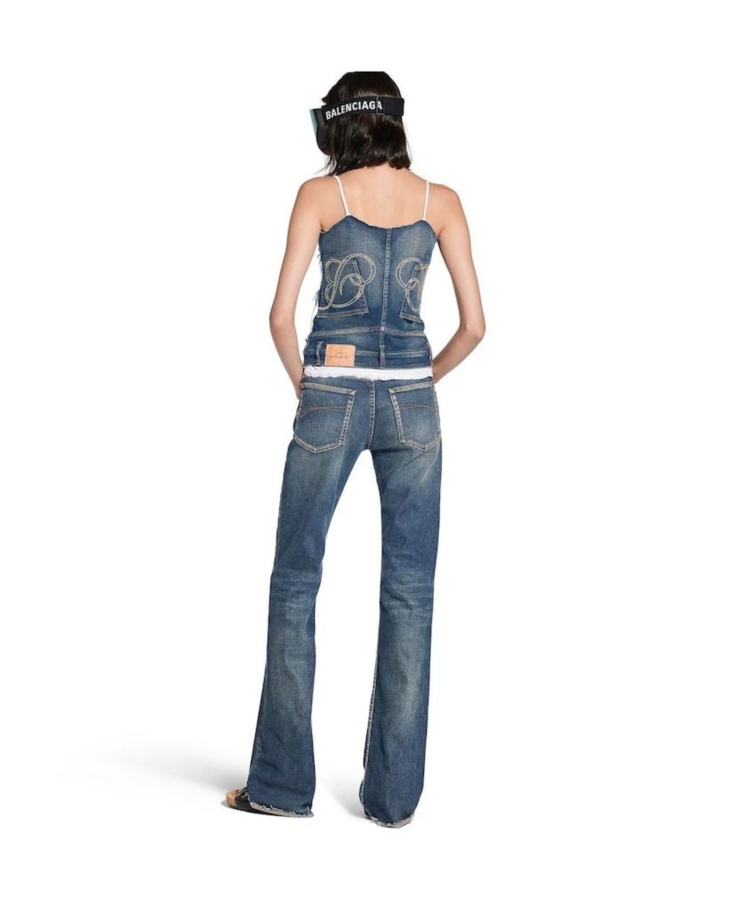 Balenciaga Blue Lace Detailed Denim Top