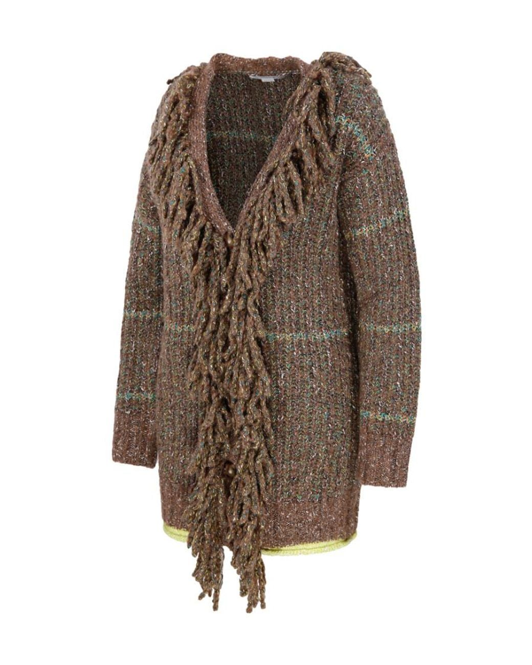 Stella McCartney Multicolor V-Neck Long-Sleeved Tweed Cardi-Coat