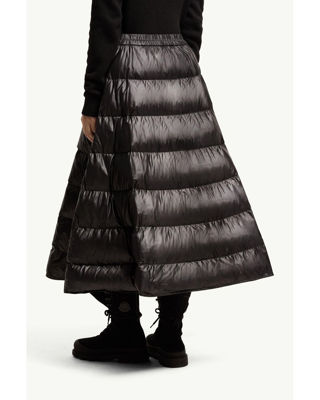 Moncler Black A-Line Down Midi Skirt