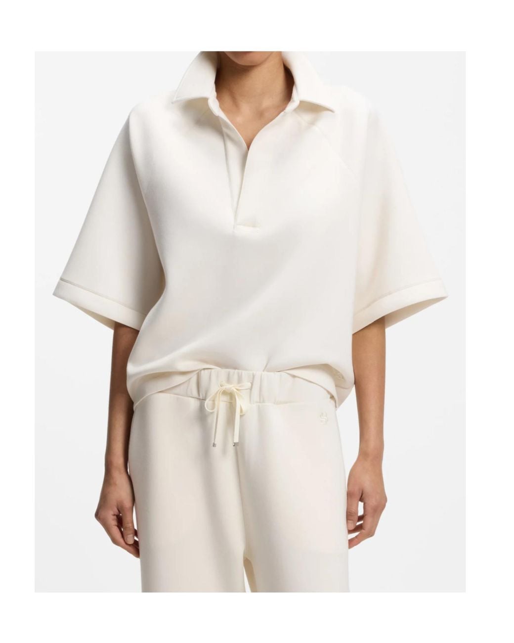 Boss White Loose-Fit Polo Sweatshirt