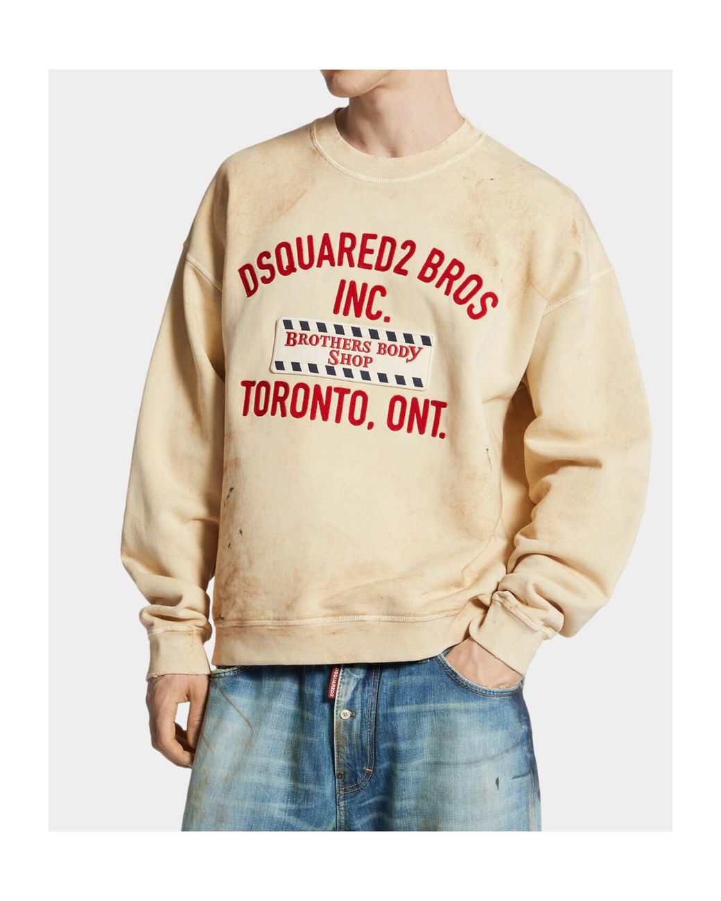 DSquared² White Relax Fit Dirty Crewneck Sweatshirt for men