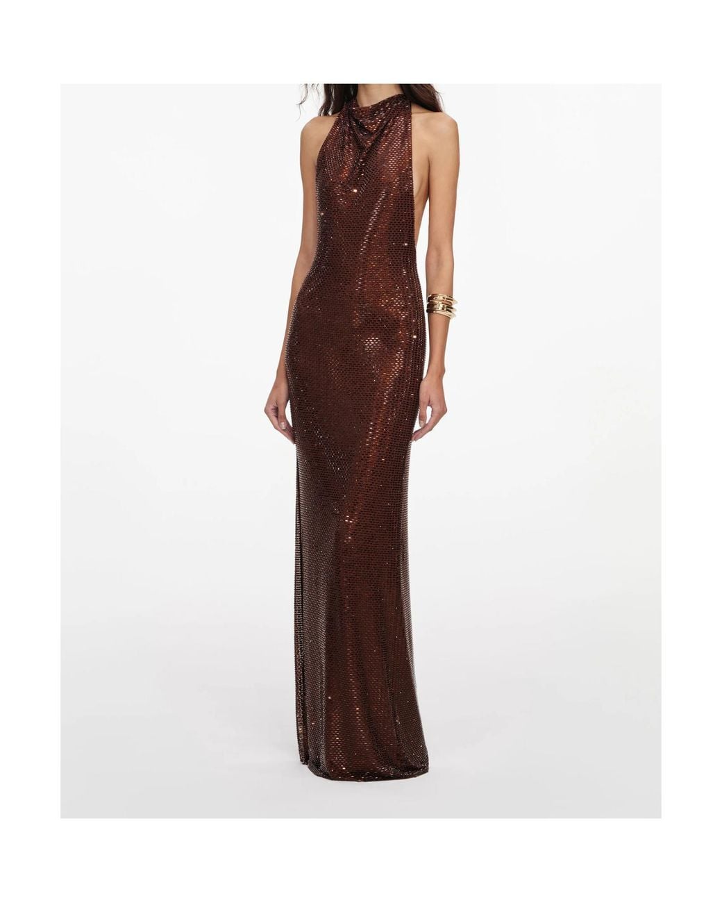 Self-Portrait Brown Sequined Cowl-Neck Dress