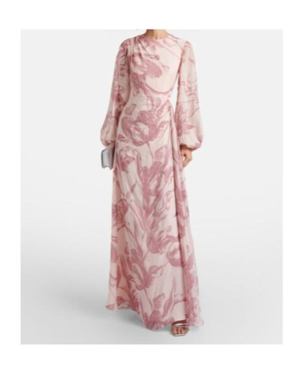 Erdem Pink Draped Floral Silk Voile Gown