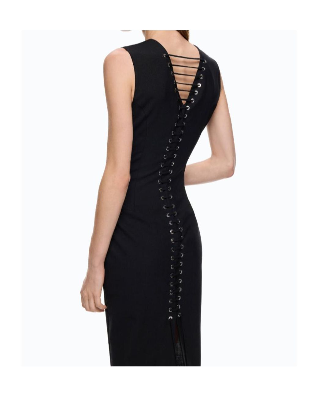 Pinko Black Lace-Up Midi Dress