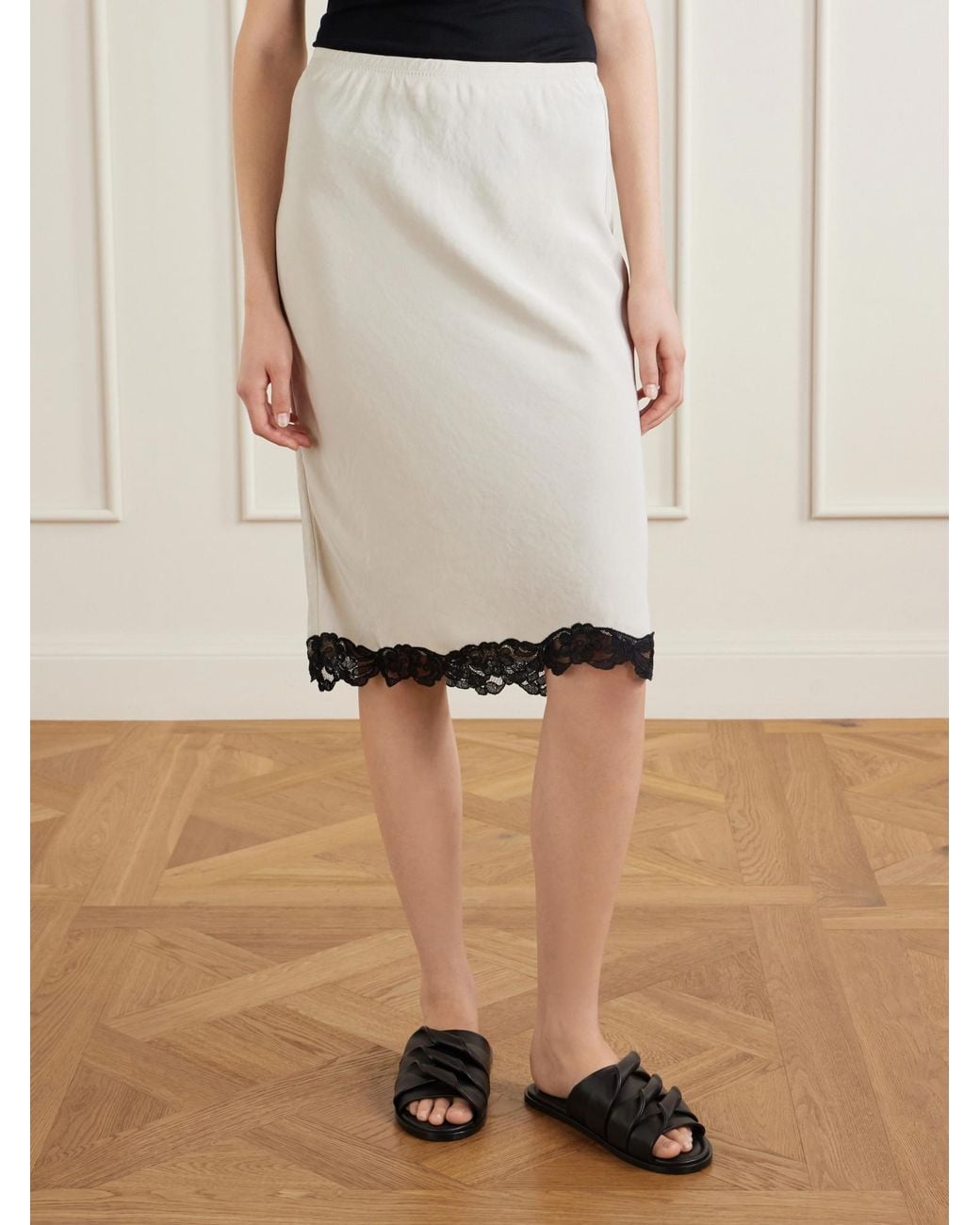 Maria McManus Gray Lace-Trimmed Satin Midi Skirt
