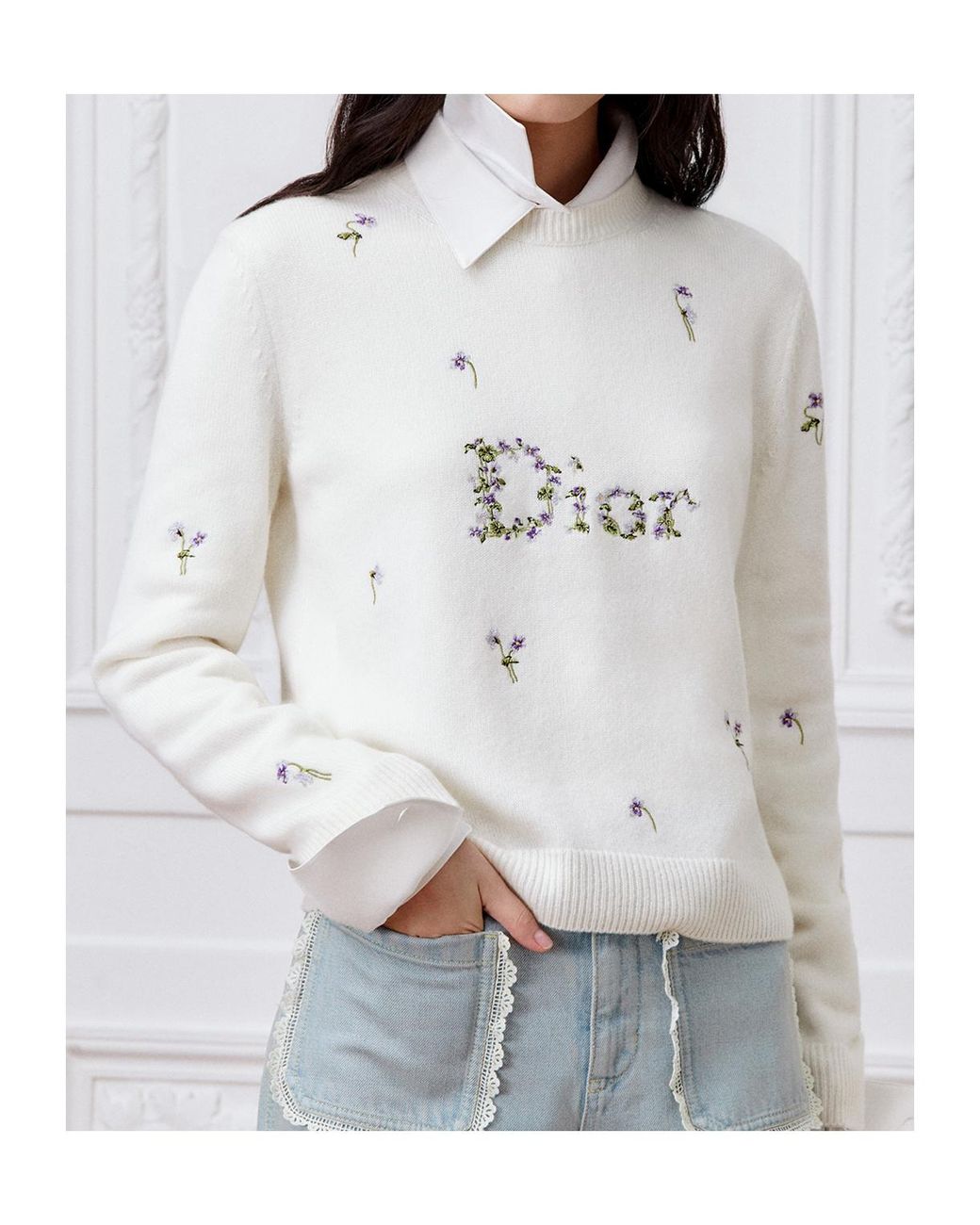 Dior White Embroidered Sweater