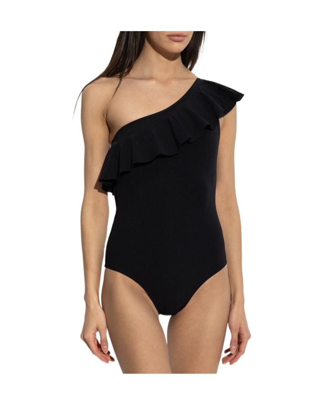 Isabel Marant Black Sicilya Ruffled One-Shoulder Swimsuit