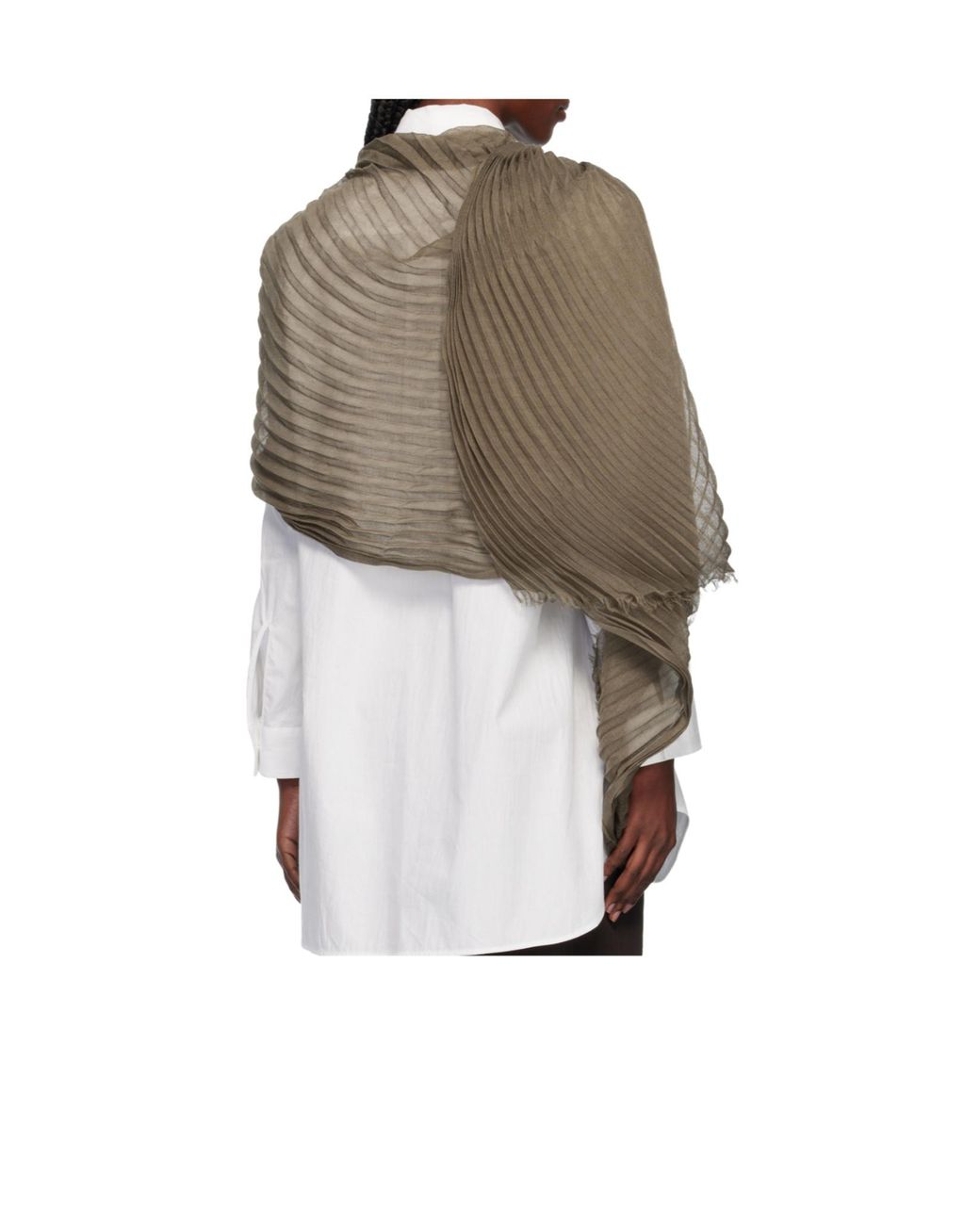Issey Miyake White Pleated Silk Scarf