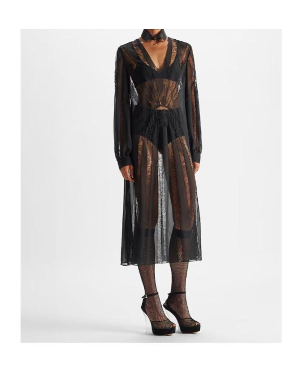 Fendi Gray Georgette And Chantilly Lace Dress