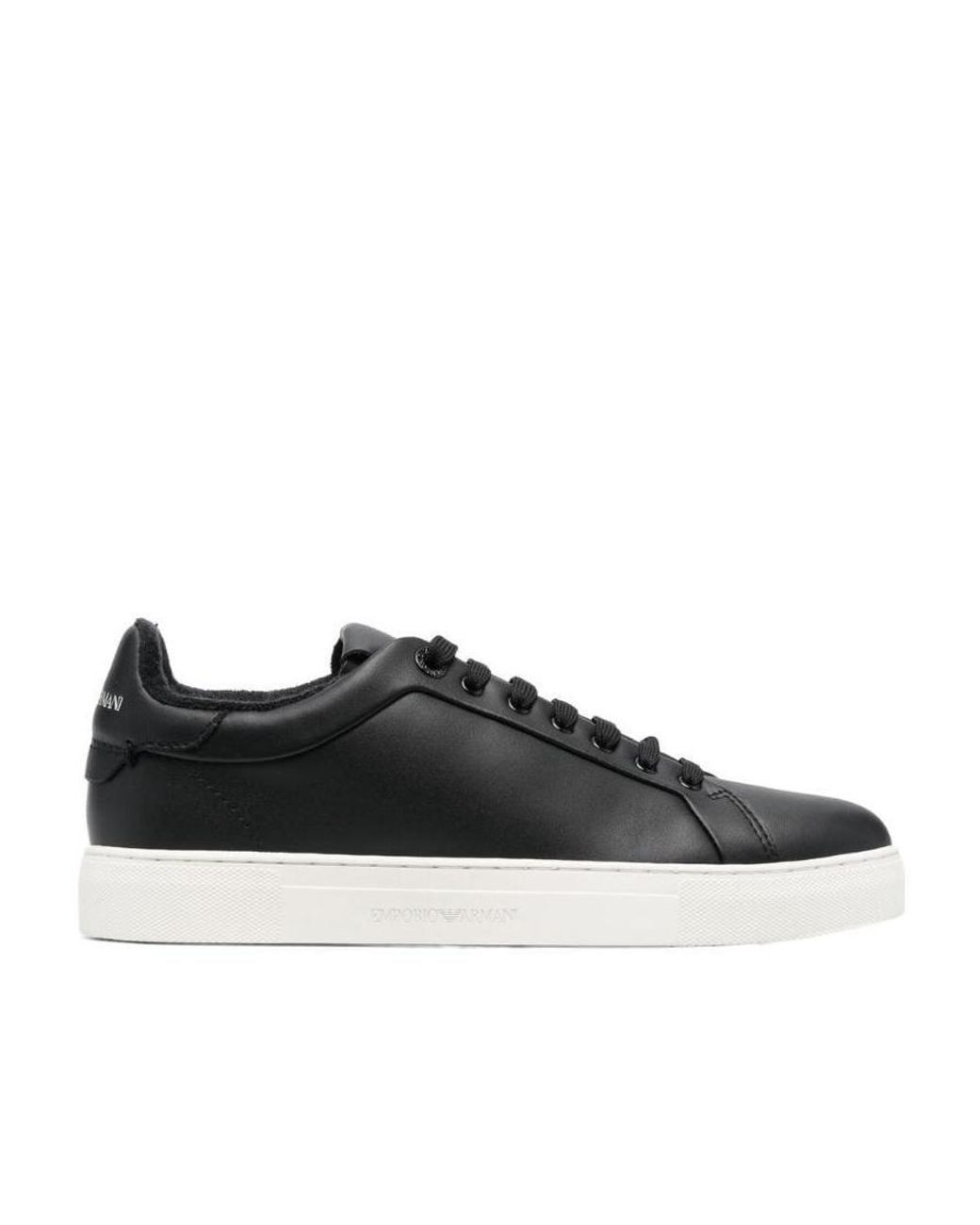 Emporio Armani Black Logo-Print Lace-Up Sneakers for men