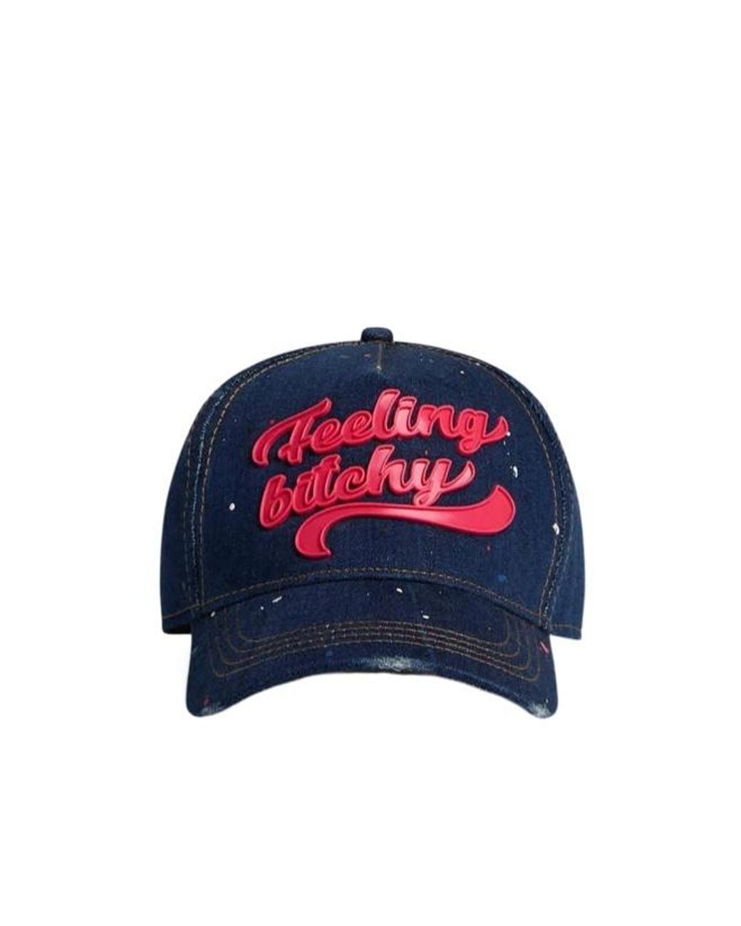 DSquared² Blue Paint-Splatter Logo-Patch Baseball Cap for men