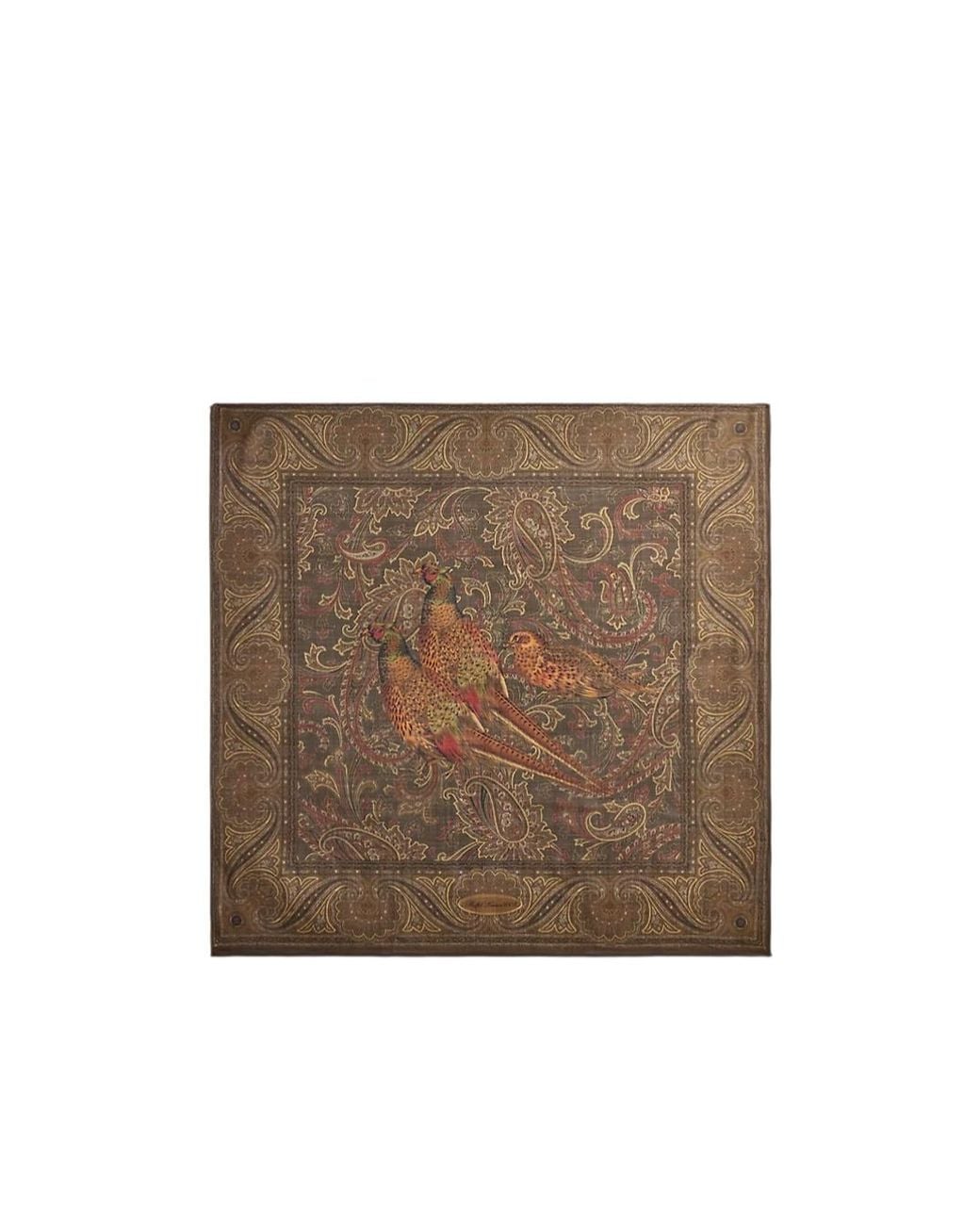 Ralph Lauren Brown Pheasant Paisley Cashmere Square Scarf