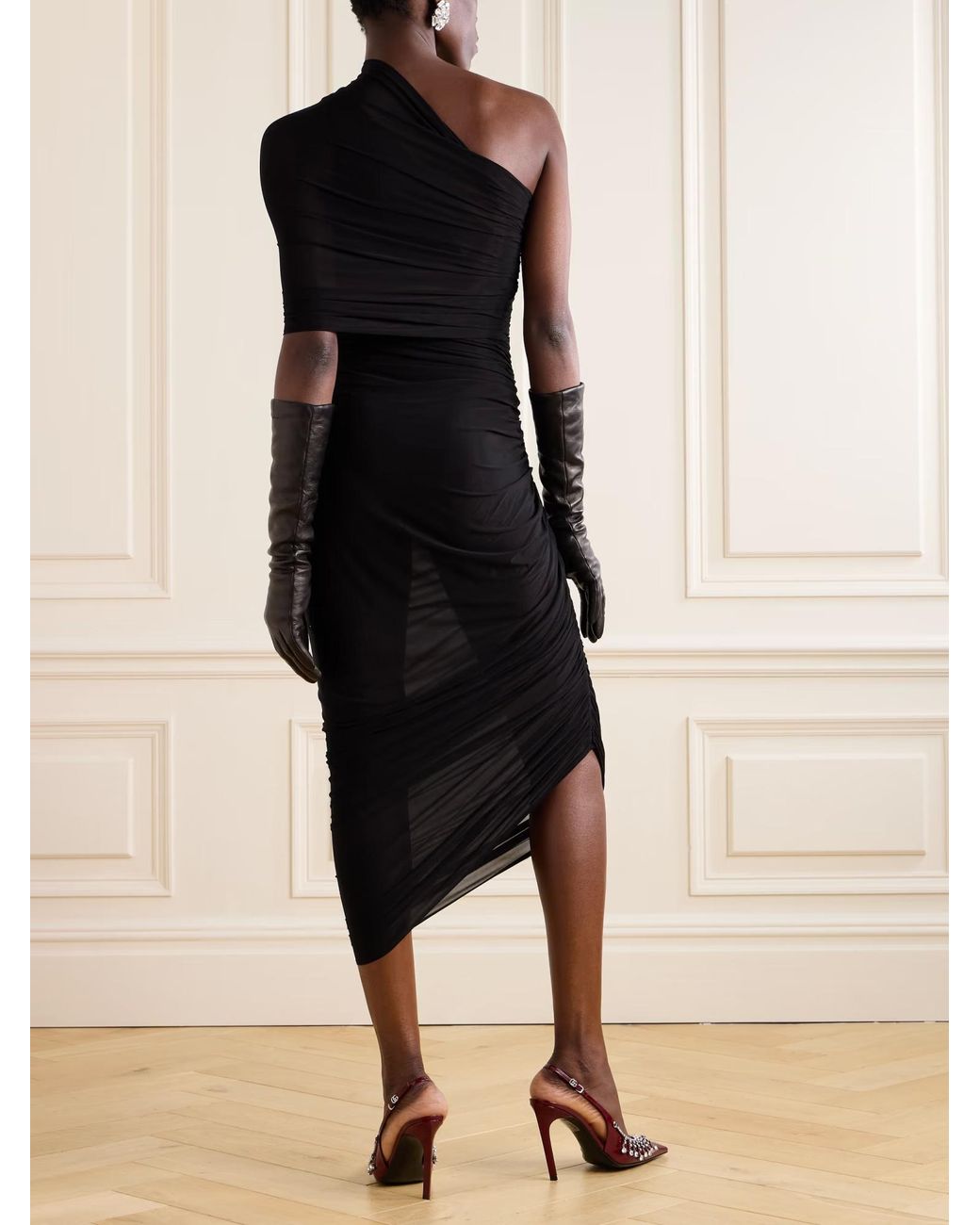 Magda Butrym Black Asymmetrical Pleated Dress
