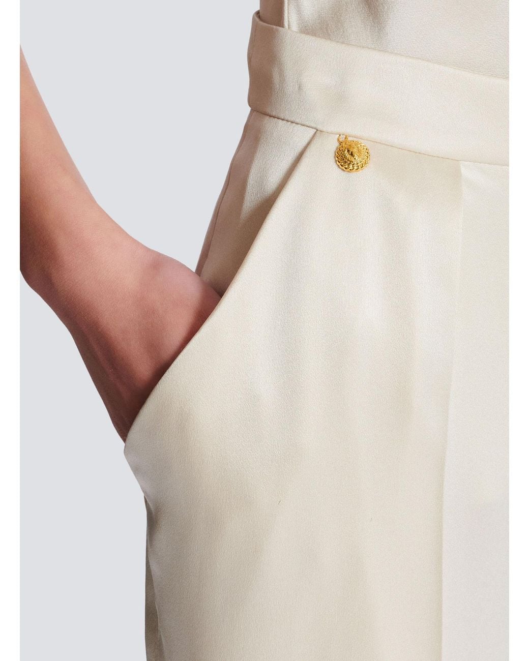 Balmain White High-Waisted Silk Trousers