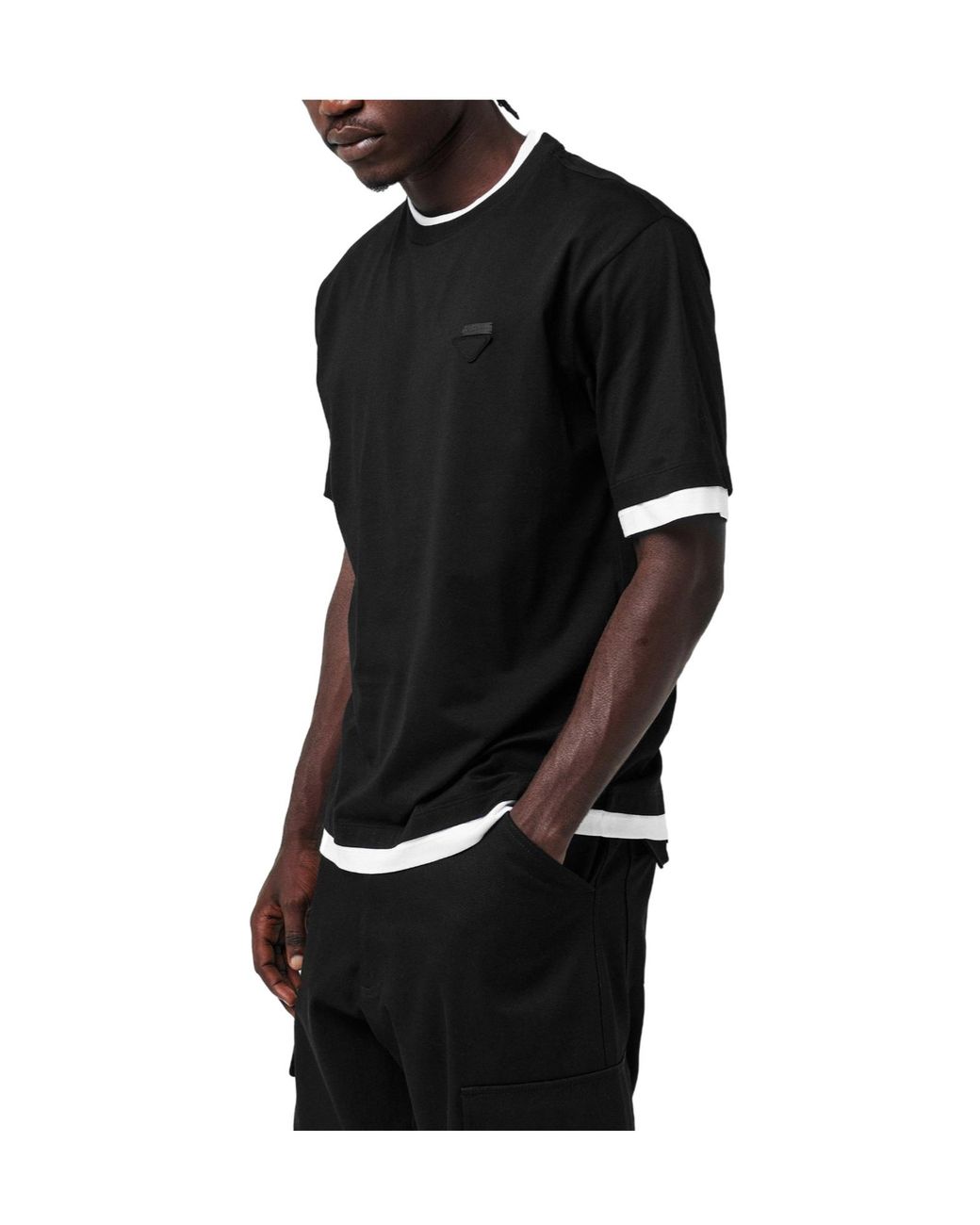 Prada Black Color-Blocked T-Shirt for men