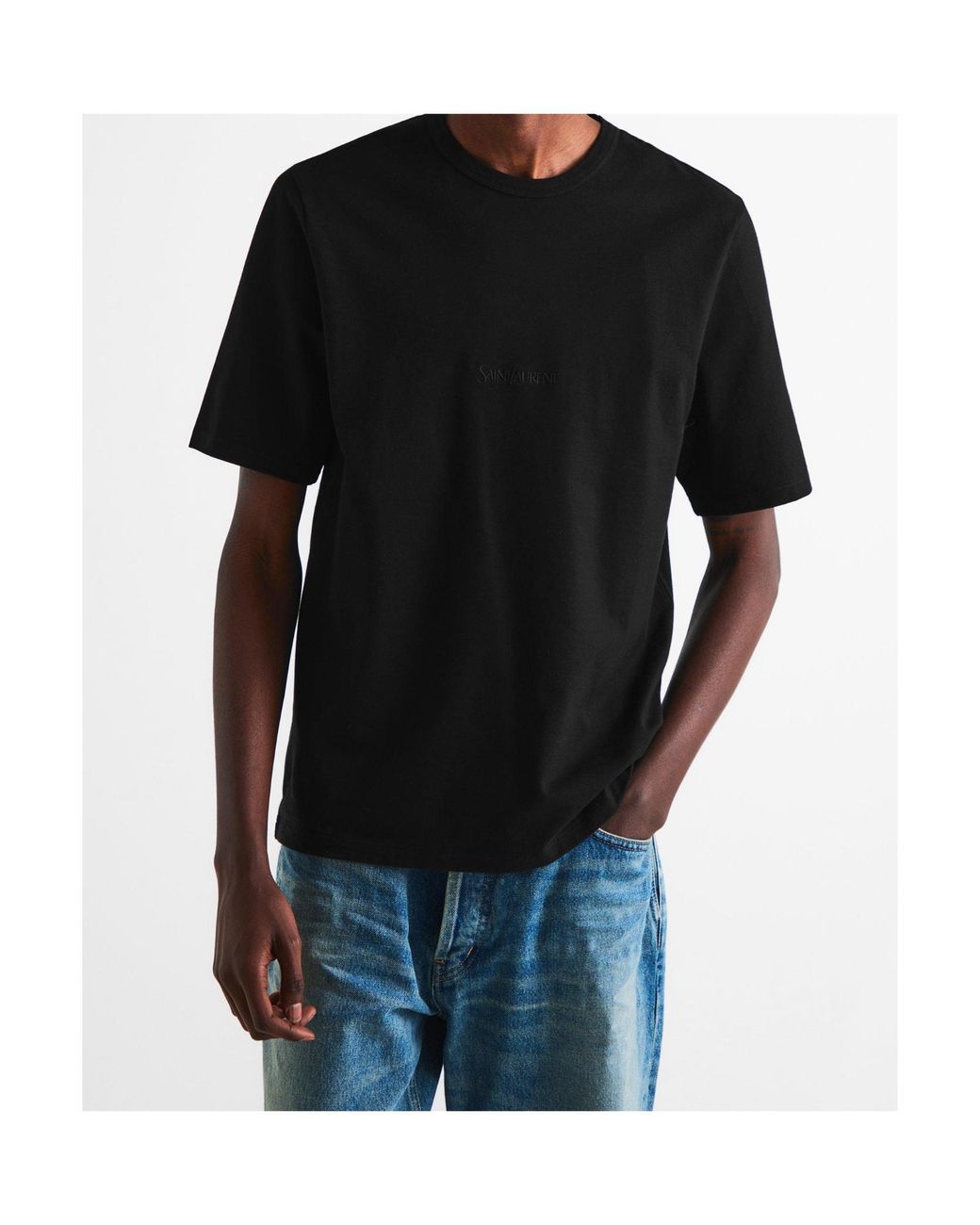 Saint Laurent Black Logo Crew Neck T-Shirt for men