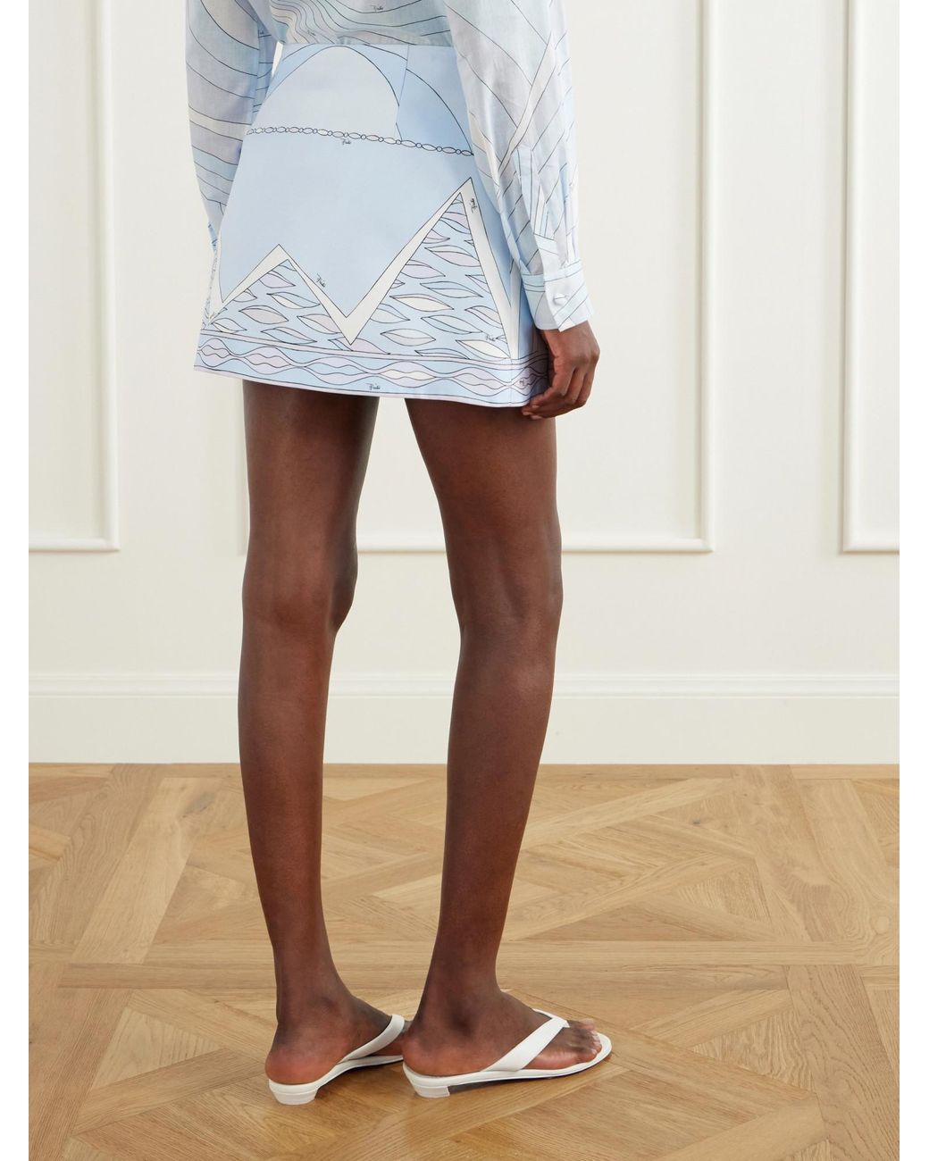 Emilio Pucci Blue Printed Silk-Twill Wrap Mini Skirt