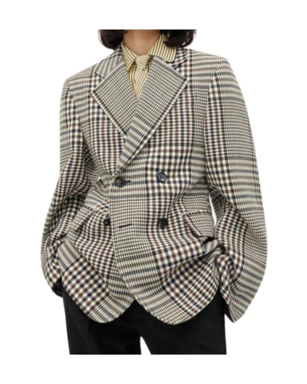 Bottega Veneta Gray Double-Breasted Checked Jacket