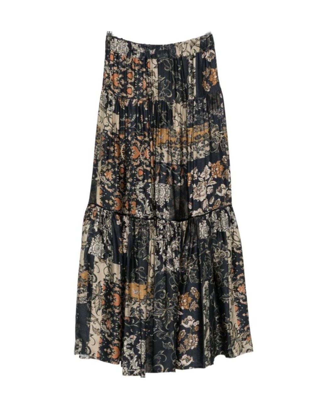 Liu Jo Multicolor Floral-Patchwork Tiered Midi Skirt