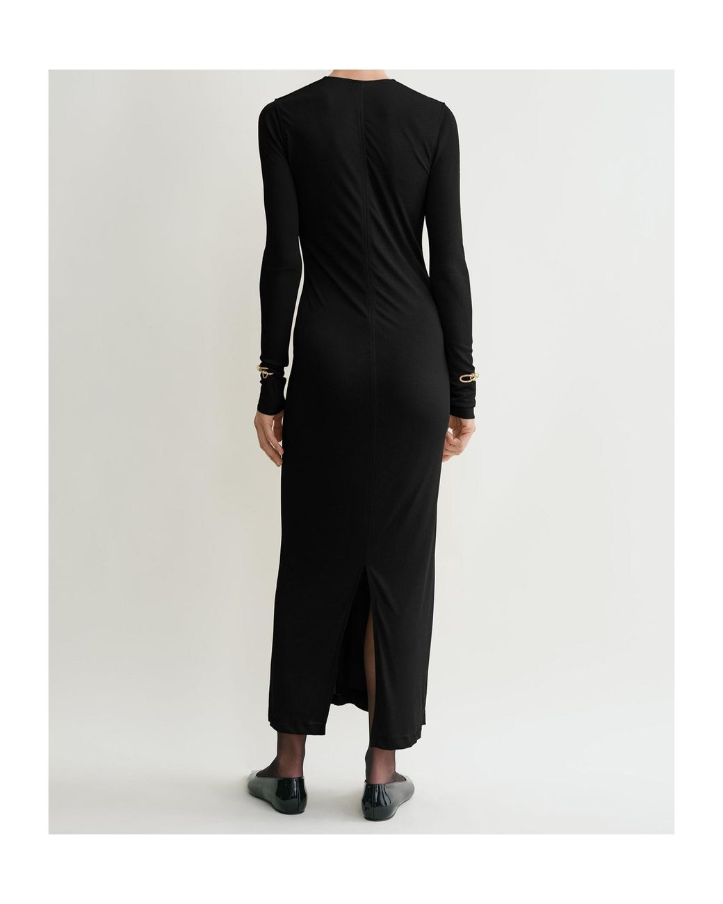 Totême Black Totême Draped V-Neck Long Sleeved Dress