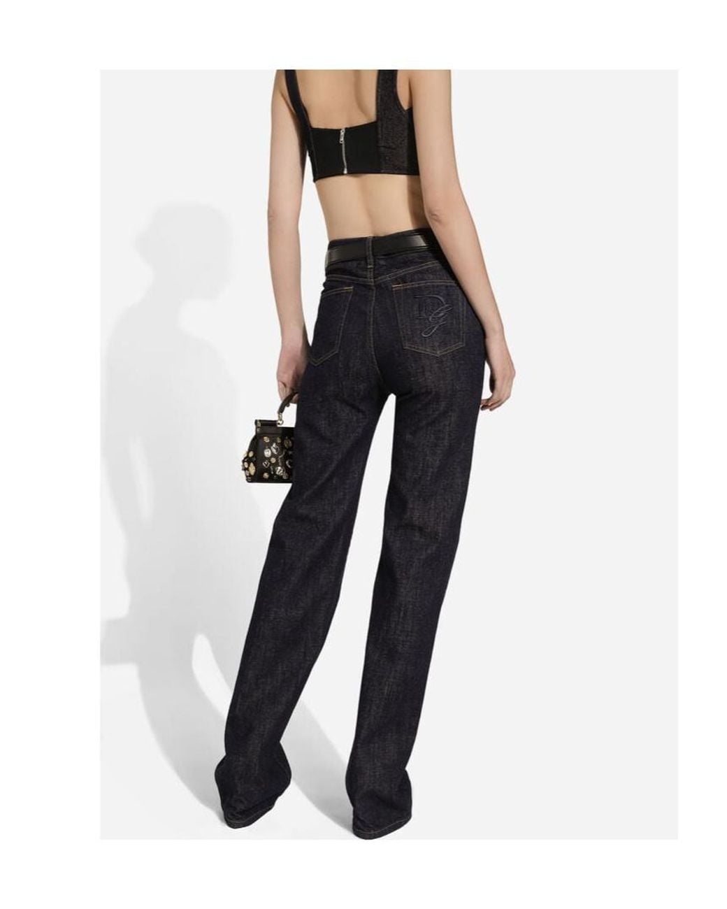 Dolce & Gabbana Black Logo Embroidered Straight-Leg Denim Jeans