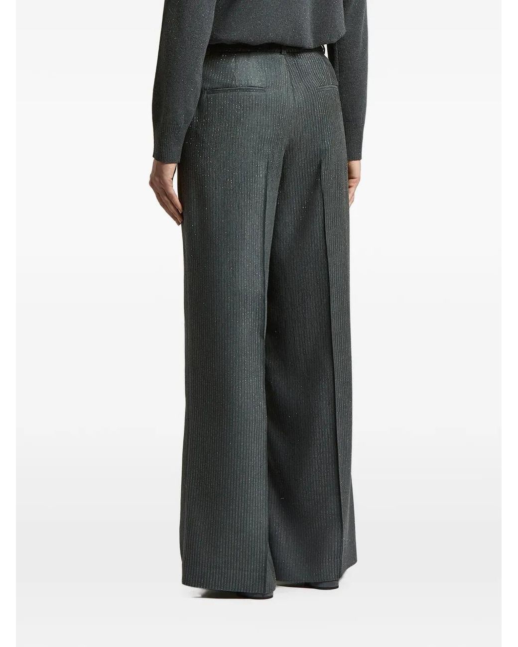 Peserico Gray Ribbed Wide-Leg Pants