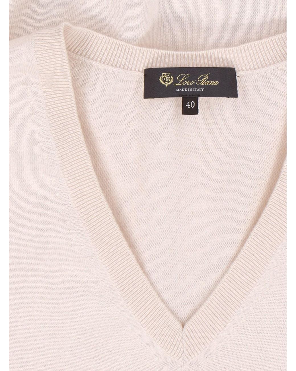 Loro Piana White V-Neck Long-Sleeved Top