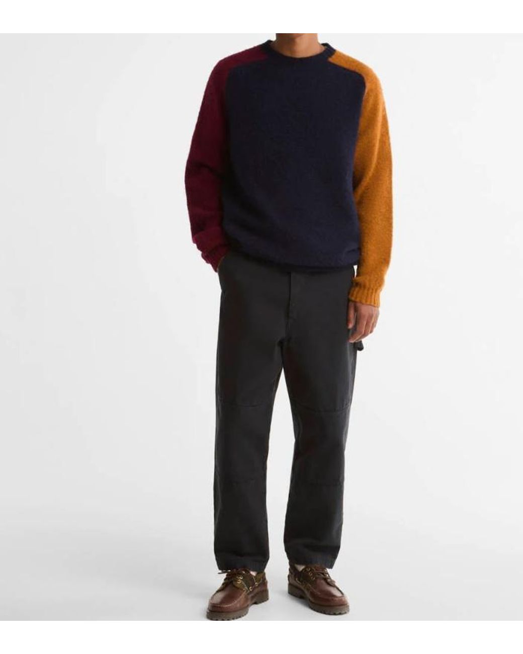 Barbour Blue Crew Neck Color Block Knit Sweater for men