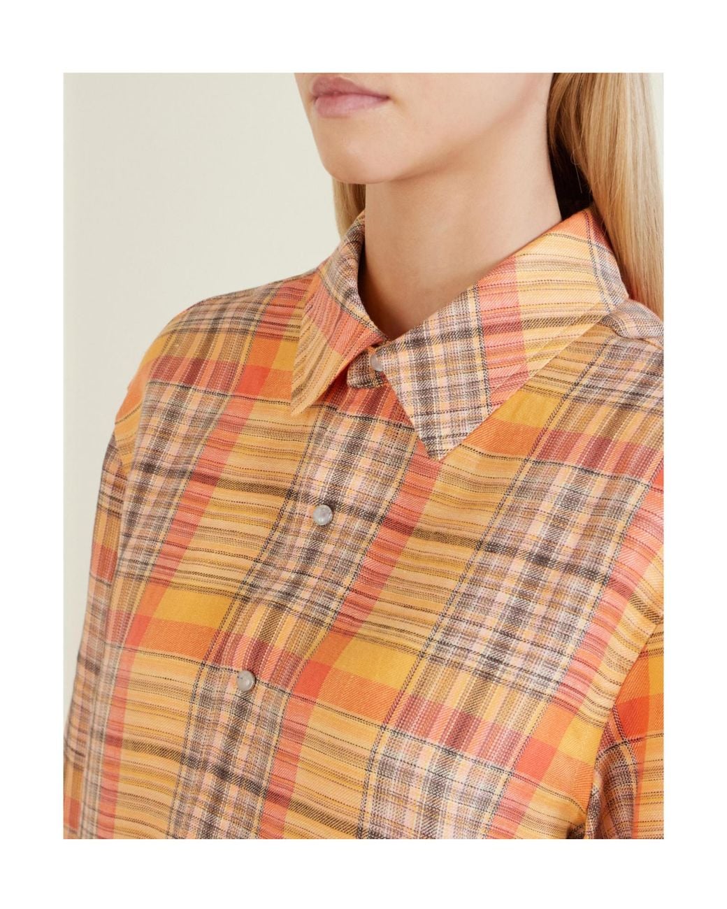 God's True Cashmere Orange Twilight Checked Linen Shirt