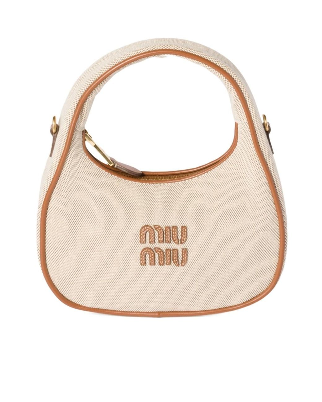 Miu Miu Natural Wander Canvas And Leather Bag