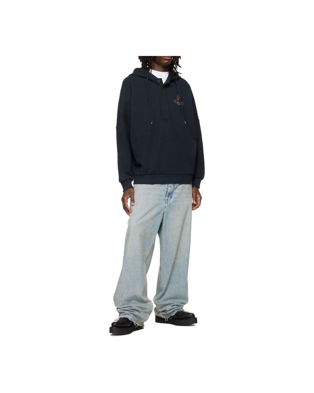 Vivienne Westwood Blue Batwing Logo Hoodie for men