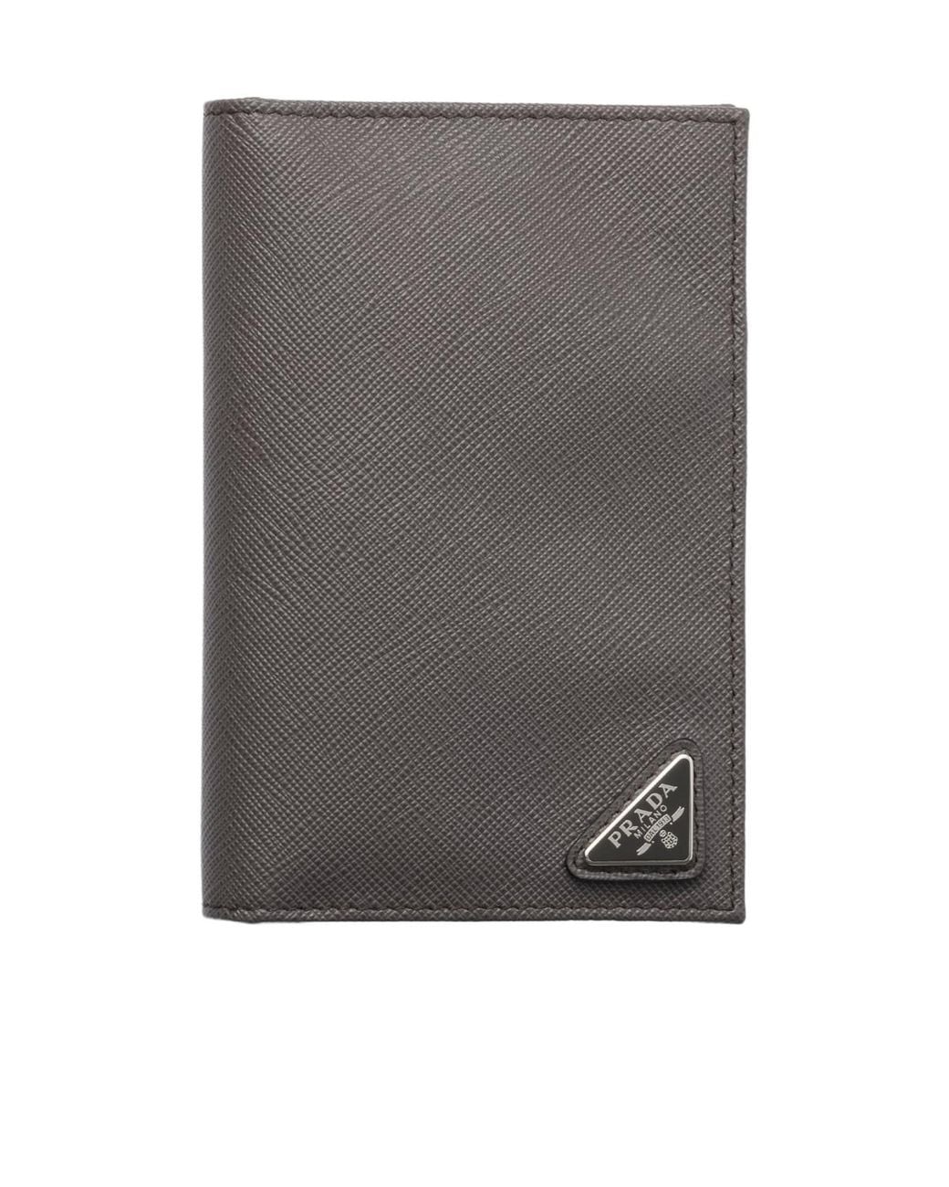 Prada Gray Saffiano Leather Passport Holder for men