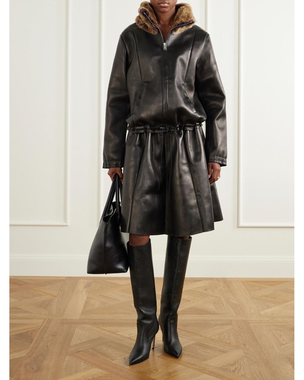 Stouls Black So Linda Shearling-Trimmed Leather Jacket