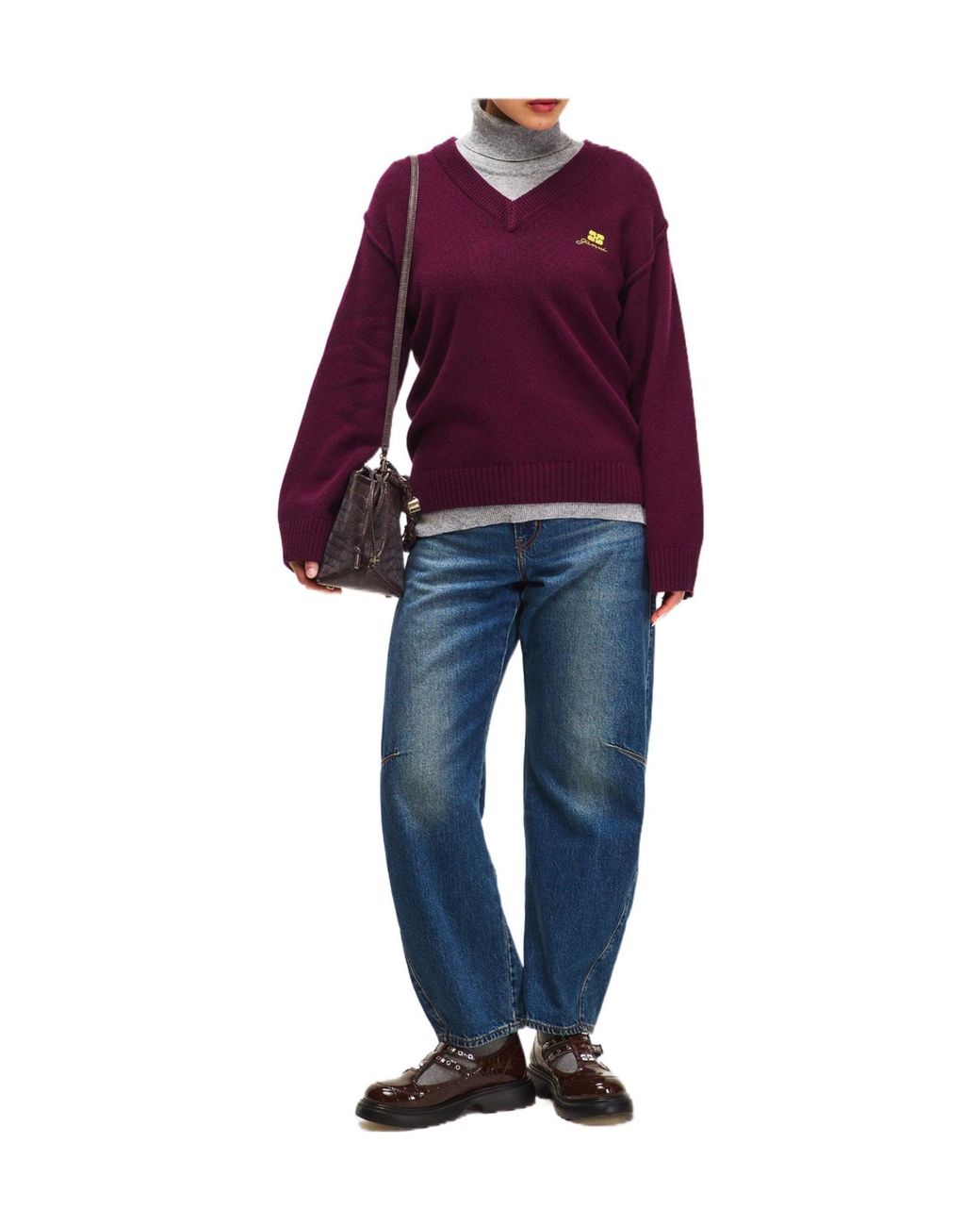 Ganni Purple V-Neck Knit Sweater