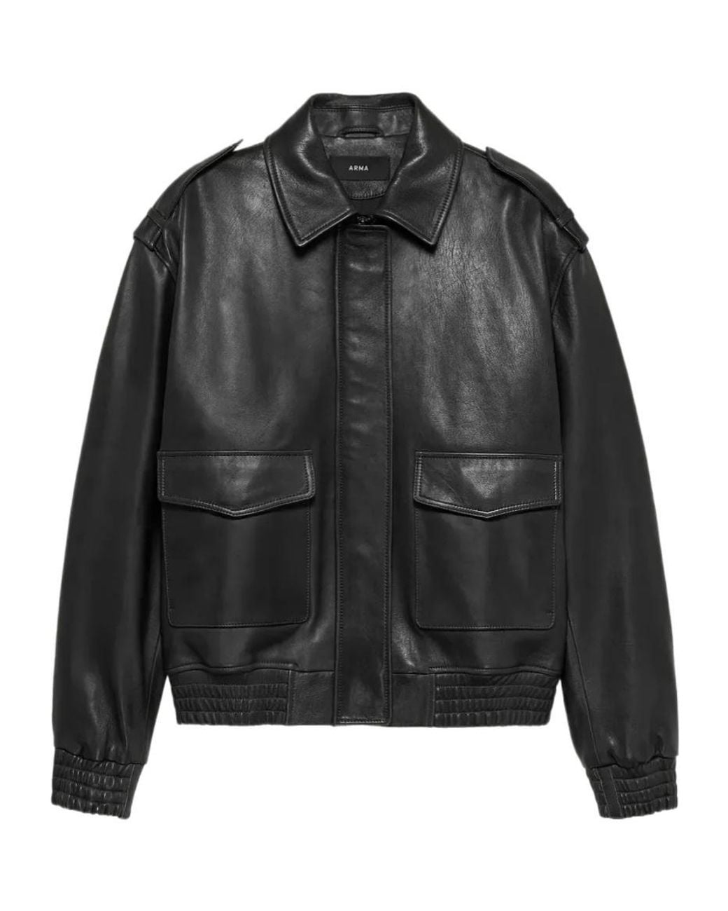 Arma Gray Collared Leather Jacket