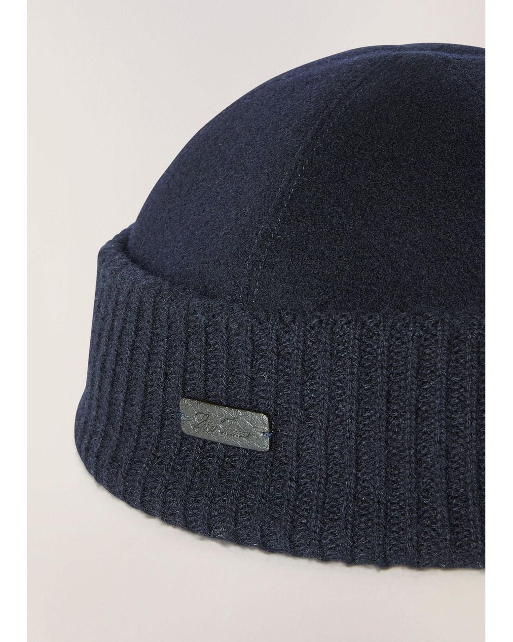 Loro Piana Blue Logo Patch Knitted Beanie for men