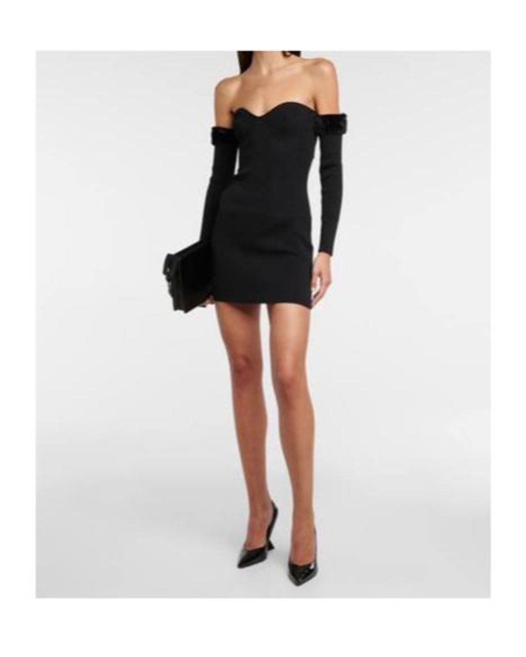 Staud Black Josee Faux Fur-Trimmed Minidress