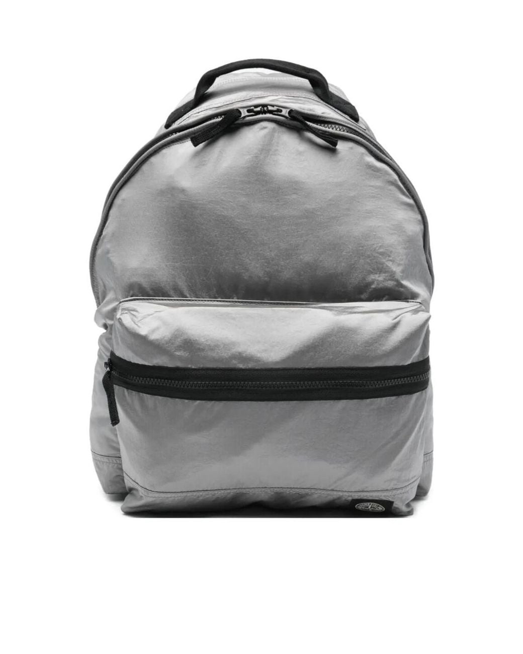 Stone Island Gray Logo Patch Zipped Backpack for men